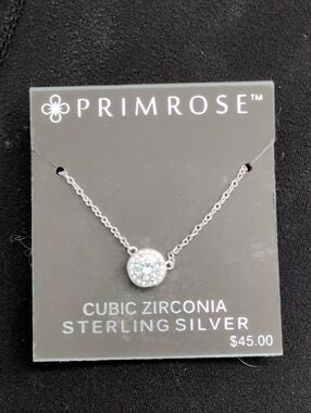 Primrose Sterling Silver Cubic Zirconia Halo Necklace - Silver